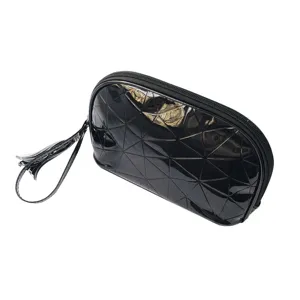 Schwarze glänzende PU kosmetiktasche mit muster, tragbare make-up aufbewahrungstasche.