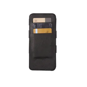 Dunkelbraune Handy-Kartenhalter-Brieftasche aus Leder mit mehreren Kartenfaechern.