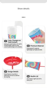 Detail view of color changing plastic water cup with straw and lid features