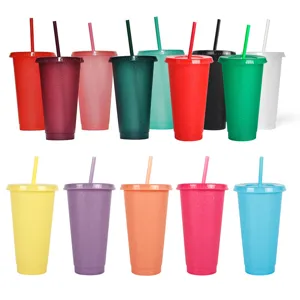 Plastik Glitzer Strohhalm Becher Farbwechsel Wiederverwendbar Kaltgetränk Wasserbecher Tragbarer Reise Becher Mit Deckel Und Strohhalm