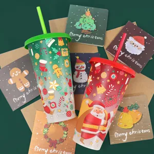 Christmas Cold Color Changing Plastic Straw Cup Tumbler With Lid And Straw Festive Party Drinkware Gift