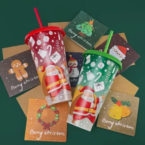 Christmas plastic cold color changing straw cup set, red and green reusable drinkware for holidays.