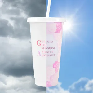 UV Lichtempfindlicher Farbwechsel Plastik Strohhalm Becher Wiederverwendbare Wasserflasche Mit Deckel Und Strohhalm Für Büro Outdoor