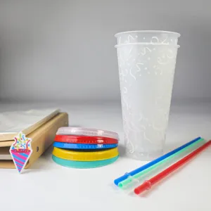 Πλαστικό ποτήρι αλλαγής χρώματος 710ml με καλαμάκι και καπάκι για κρύα ροφήματα πάρτι