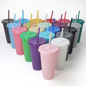 Grand Gobelet en Paille en Plastique Couleur Unie Monocouche Tasse à Eau Portable Réutilisable Voyage Pour Bureau Maison