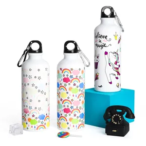 Weißer Aluminium Sport Trinkbecher mit niedlichem Regenbogen Einhorn Motiv, 500ml Outdoor.