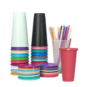 Gobelet en plastique réutilisable de 24 oz avec paille et couvercle pour boissons