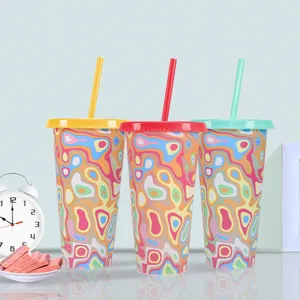 Reusable PP plastic colorful psychedelic tumbler cup with straw for daily use and travel