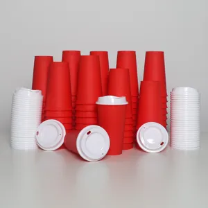 16oz plastic coffee cup with lid red disposable travel mug set of 450ml drinking cups