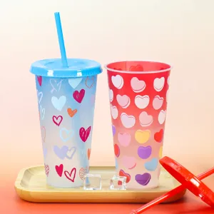 Gobelet en plastique changeant de couleur 24oz saint valentin paille vue detail