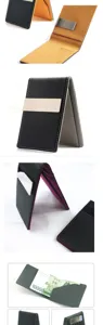 Minimalistischer Kartenhalter aus Leder mit Geldklammer, schlanke Geldbörse Details.