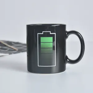 Kreative Batterie Farbverändernde Keramik Tasse Wärmeempfindliche Thermochrome Kaffeetasse Mit Löffel Für Büro Zuhause