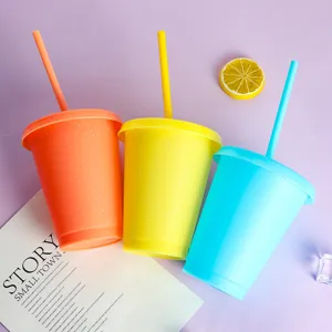 Gobelet en plastique paillete avec paille, tasse d'eau de grande capacite pour la vie