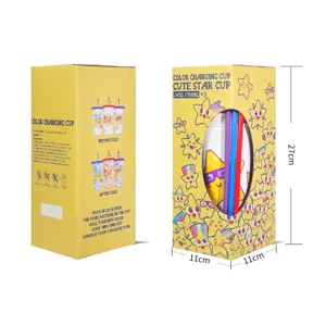 24oz farbwechselnde becher set mit strohhalmen, süßes stern muster kunststoff kaltbecher.