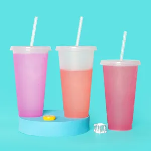 710ml farbwechselnder kunststoffbecher mit strohhalm, kälteempfindlicher becher detail
