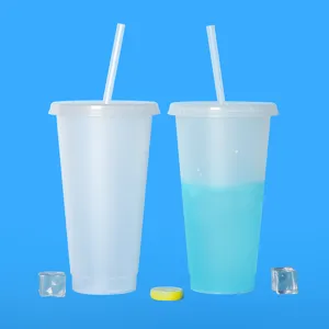 710ml mattierte plastiktasse farbwechsel trinkbecher mit strohhalm kaffeebecher set.