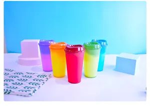 16oz thermal color changing plastic cup, gradient creative PP coffee milk tea cup detail view