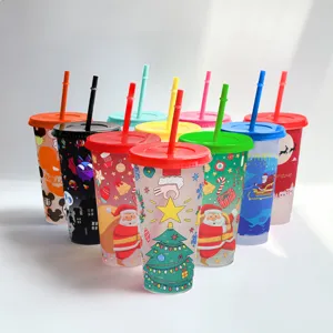 bicchieri di plastica cambiacolore da 24oz con cannucce riutilizzabili per feste ed eventi