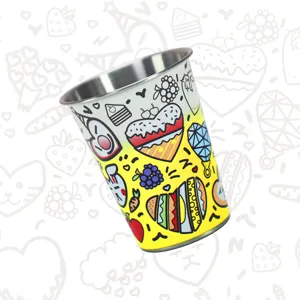 Edelstahl Bierbecher 350ml Outdoor Metall Wasserbecher mit buntem niedlichem Graffiti Design.