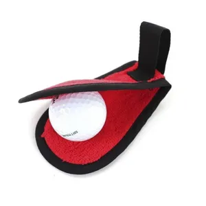 Golfbal reinigingshanddoek met riemclip, draagbare rood-zwarte golfbal etui voor sport.