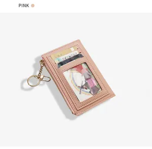 Koreanischer Stil einfarbige PU Mini Kartenetui Geldbörse mit Reißverschluss Münzfach rosa