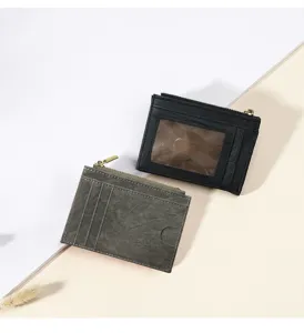 Minimalistisches PU-Leder Reißverschluss Kartenetui Münzgeldbörse Set Ausweis.
