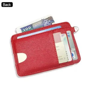 Rotes PU Leder Kartenetui Mini Geldbörse schmale Mehrfachkarten Fächer Portemonnaie