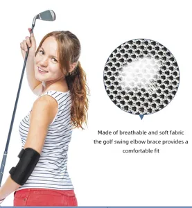 Vista dettagliata del tutore per gomito da golf in tessuto a rete traspirante per comfort.