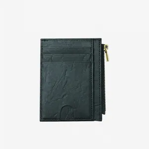 Schwarzes Mini-Kartenetui Portemonnaie mit mehreren Kartenfächern und Reißverschlusstasche.