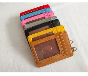 Details des bunten PU-Kartenhalters, Mini-Mehrfachkartenetui mit klarem transparentem Fenster.