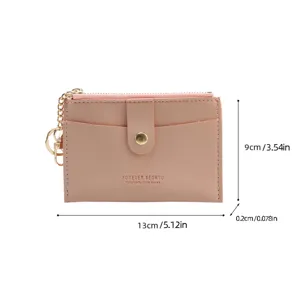 Mini PU Leder Kartenetui Münzgeldbörse mit Schlüsselanhänger rosa Reißverschluss Tasche