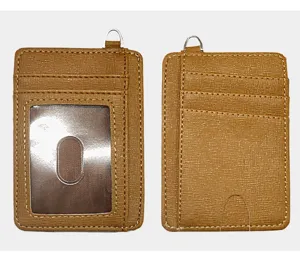 Braunes PU Leder Kartenetui Slim Wallet mit Sichtfenster und vielen Faechern Detailansicht