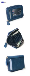 Detailansicht des blauen Kartenetuis aus mattem Leder mit Akkordeonfächern und Reißverschluss.
