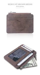 Herren Retro PU Leder Kartenetui Geldbörse mit Reißverschlussfach und ID-Fenster braun.