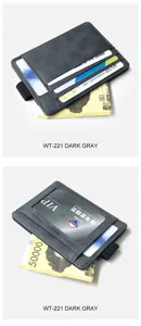 Dark gray PU leather card wallet detail view, multi-slot holder with elastic band.