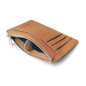Brauner Lichi Muster Leder Kartenhalter kleine Reissverschluss Muenztasche Geldbeutel mit Faechern.