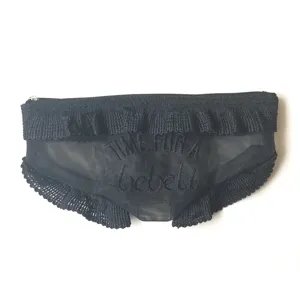 Black lace panty shaped cosmetic bag cute novelty makeup pouch zipper storage bag.