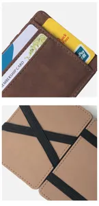 Portefeuille magique en cuir mat pour hommes étui à cartes mince avec bandes élastiques.