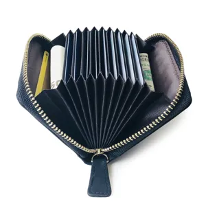 Schwarzer Fächern-Kartenhalter mit Reißverschluss, Kreditkartenetui und Münztasche.
