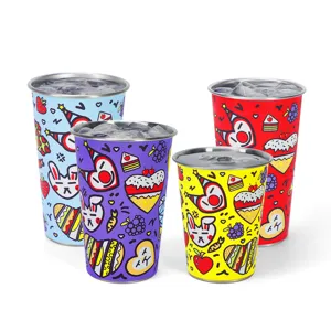 Stainless steel tumbler set portable outdoor coffee beer cup with colorful cartoon print