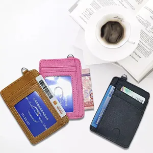 Koreanischer Stil Schlankes PU Leder Kartenhalter Mini Multi-Slot Geldbörse Mit Transparentem ID Fenster Und Metallhaken