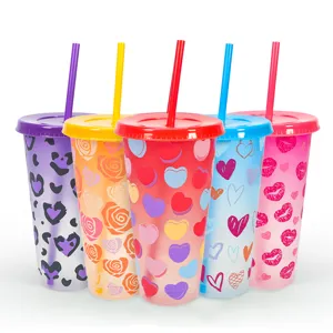 gobelets changeant de couleur 24oz avec couvercle et paille lot de 5 en plastique