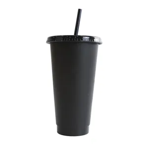 Vaso de plastico negro con pajita 710ml taza mate reutilizable para viajes uso diario