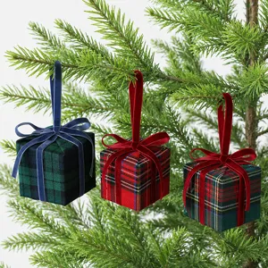 Weihnachten karierte Geschenkboxen zum Aufhängen Stoff Schaumstoff Weihnachtsbaum Deko