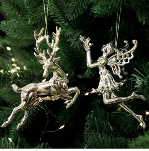 Champagner goldene Acryl Hirsch und Fee Weihnachtshängeornamente für den Weihnachtsbaum.