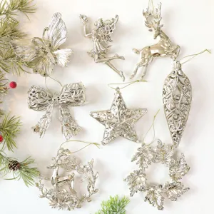 Gouden Acryl Kerst Hangende Ornamenten Eland Sneeuwvlok Boom Hanger Feest Venster Huisdecoratie