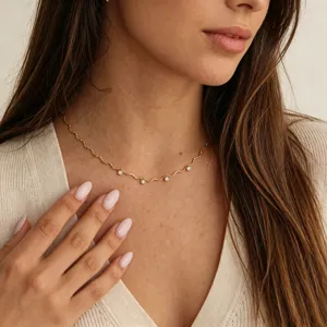 Collier ras de cou en acier inoxydable et zircon bijou élégant or pour femmes