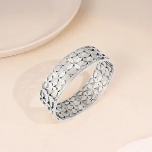 Stainless steel wide hollow clover bracelet with sparkling rhinestones and secure clasp design