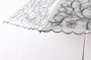 Exquisite double-layer lace embroidered sun umbrella with elegant floral design for summer UV protection.