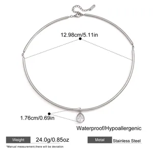 Edelstahl Choker Halskette mit Zirkon Anhänger, 12.98cm, 24g, wasserdichtes Schmuckstück.